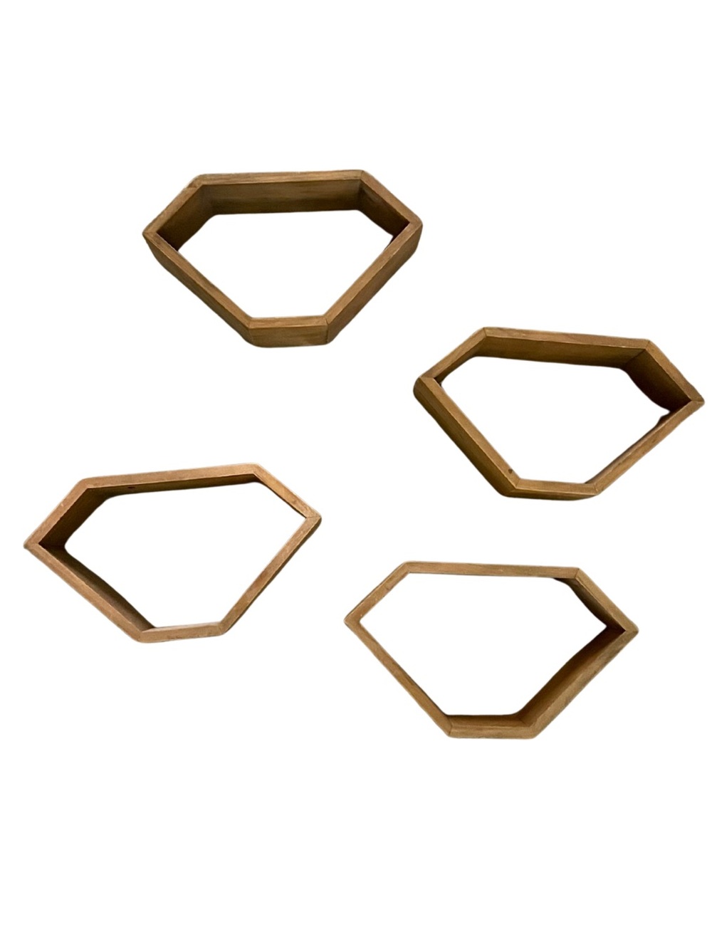 Set of 4 Solid Wood Diamond Wall Shelves | Mid-Century / Boho Decor - Picture 3 of 4